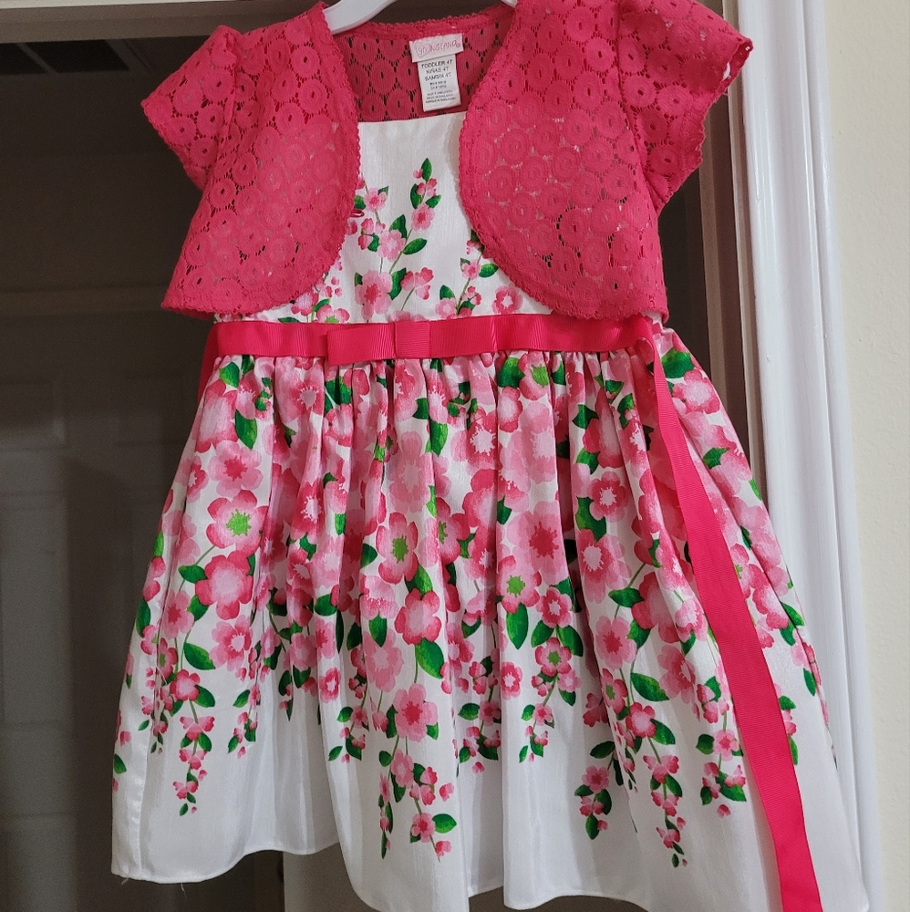 Pink and white Youngland dress w/shaw jacket size 4T